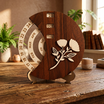 Walnut Floral : Life Time Calendar : 6 inch