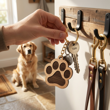Pet-themed wooden keychains : Paw design