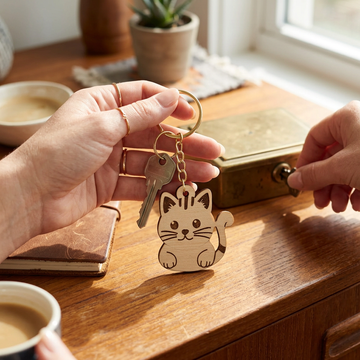 Pet-themed wooden keychains : Cat design