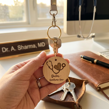 Profession-themed wooden keychains : Doctor