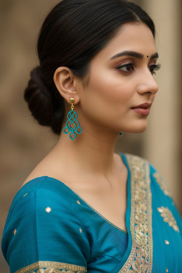 Wooden ear ring : Blue