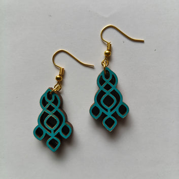 Wooden ear ring : Blue
