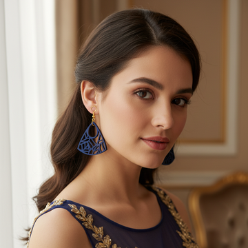 Wooden Ear ring : Navy Blue