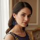 Wooden Ear ring : Navy Blue